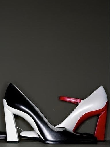 prada square toe pumps with angular block heel, a/w 1998