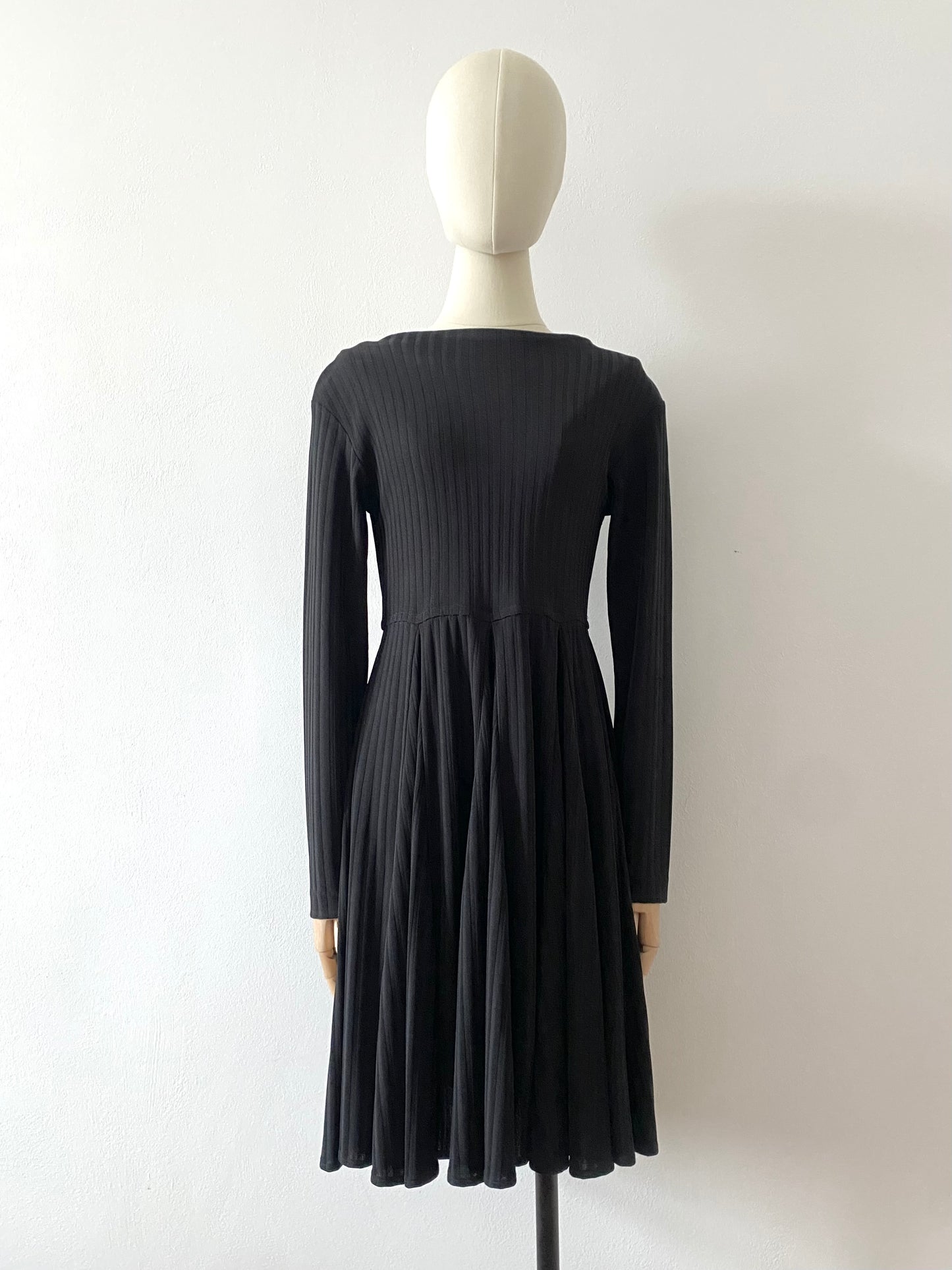 romeo gigli ribbed long sleeve dress with flounced hem, f/w 1995