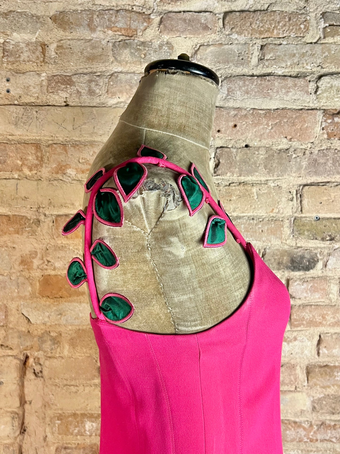 lolita lempicka fuschia dress with 3-d leaf appliqué, s/s 1992