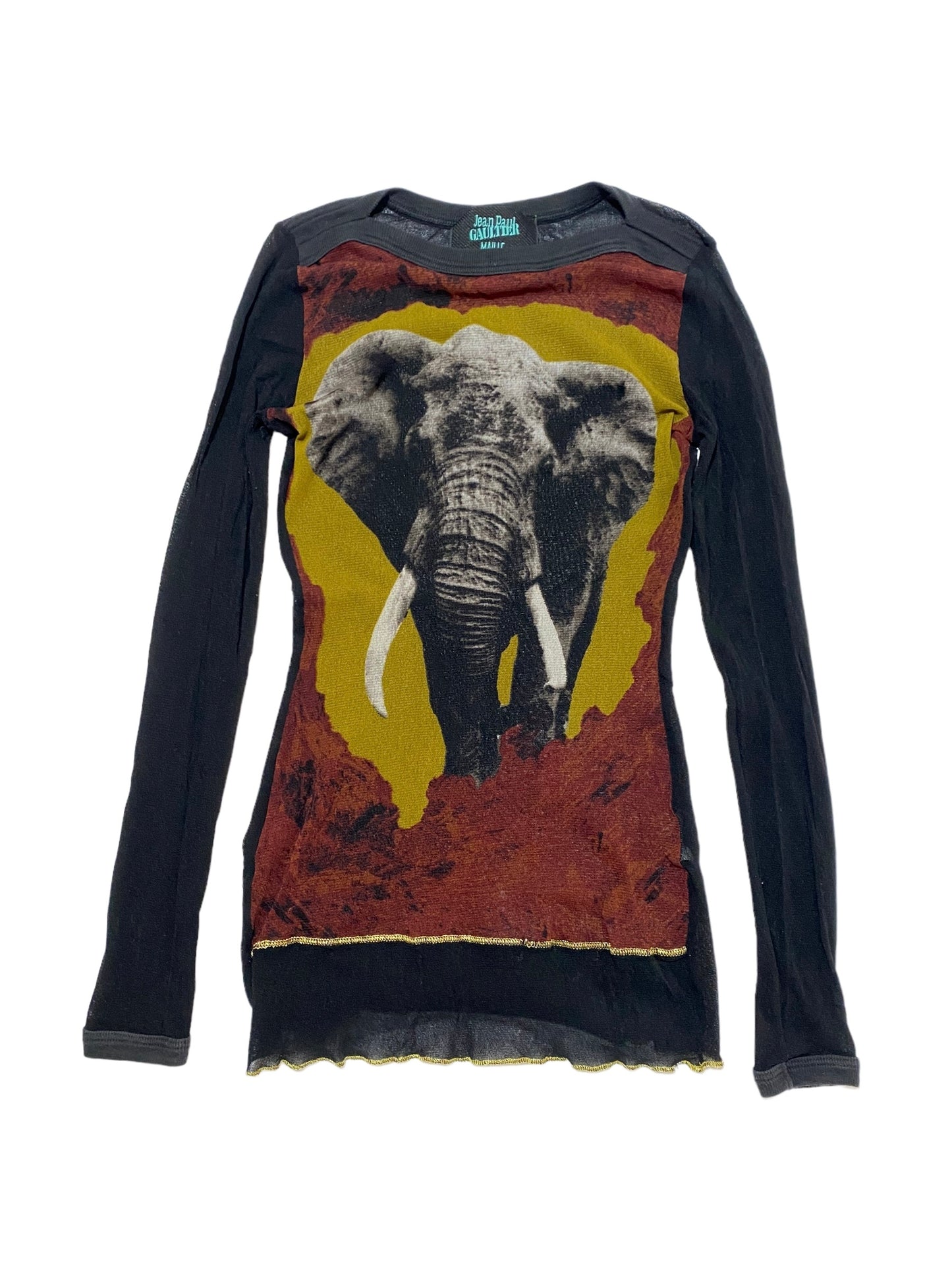 jean-paul gaultier elephant print longsleeve mesh top, s/s 1996 "cyberbaba"