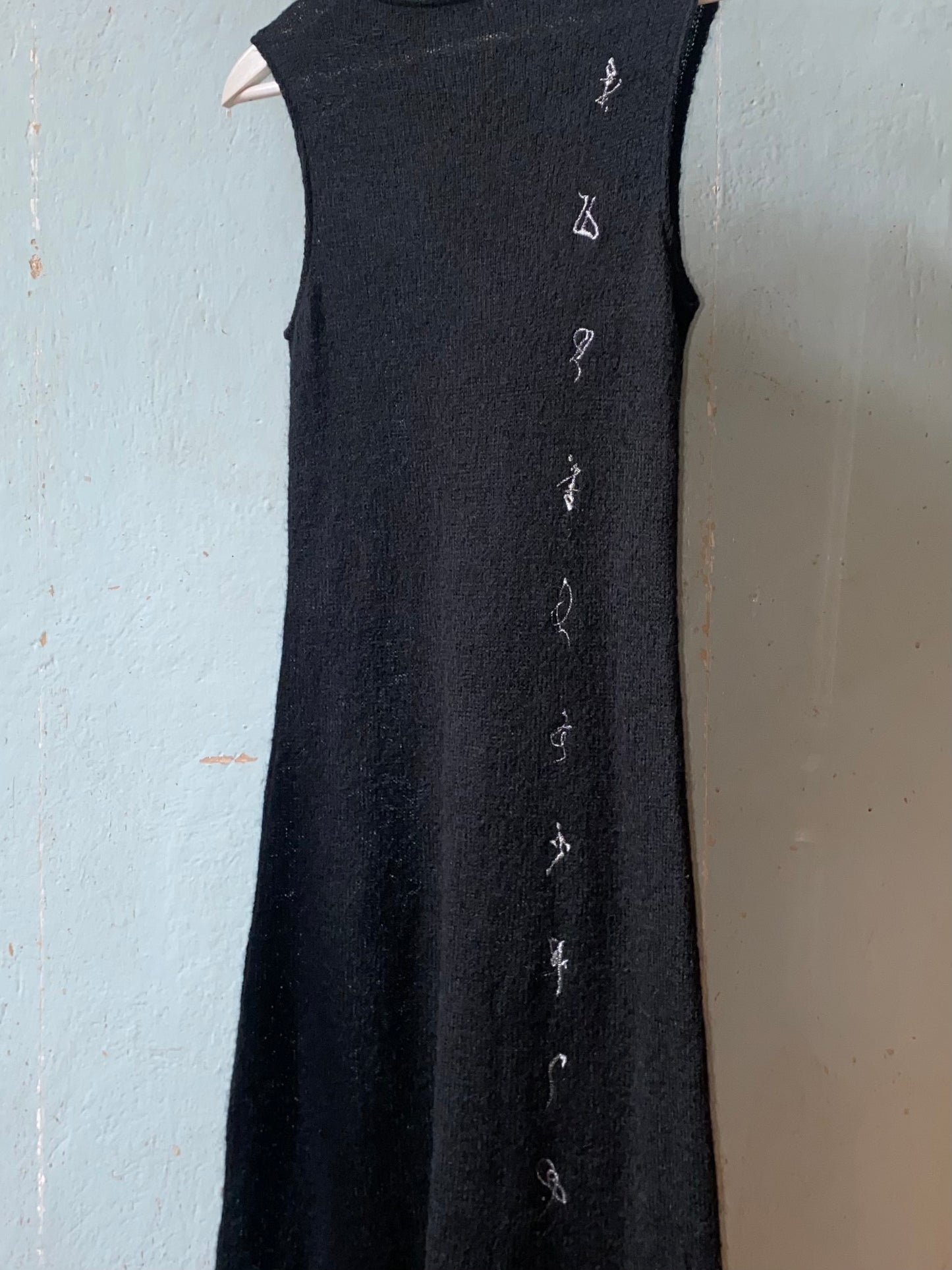 vivienne tam featherweight maxi knit dress with metallic embroidery, mid-late 90s