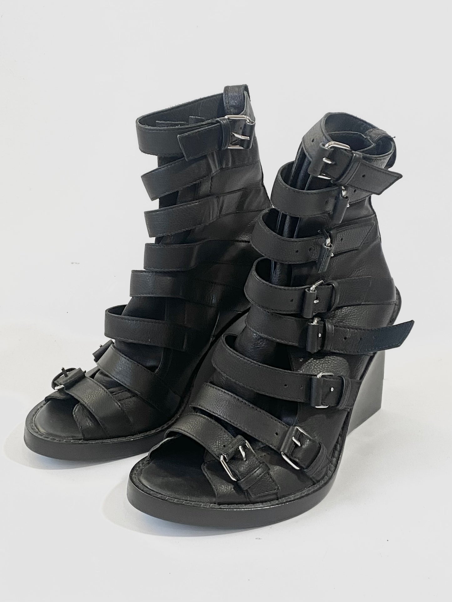 ann demeulemeester buckled wedge boots, s/s 2010