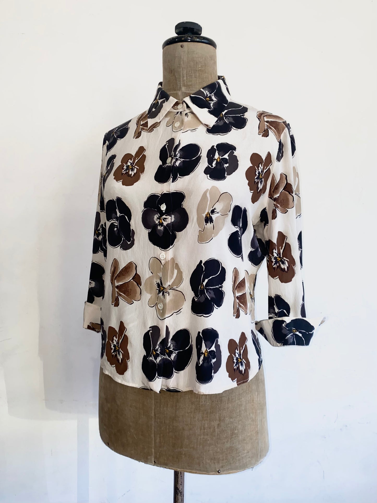 prada poppy print blouse in silk, f/w 2000