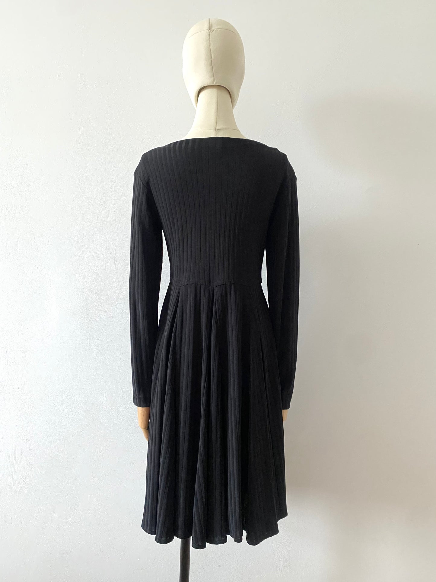 romeo gigli ribbed long sleeve dress with flounced hem, f/w 1995