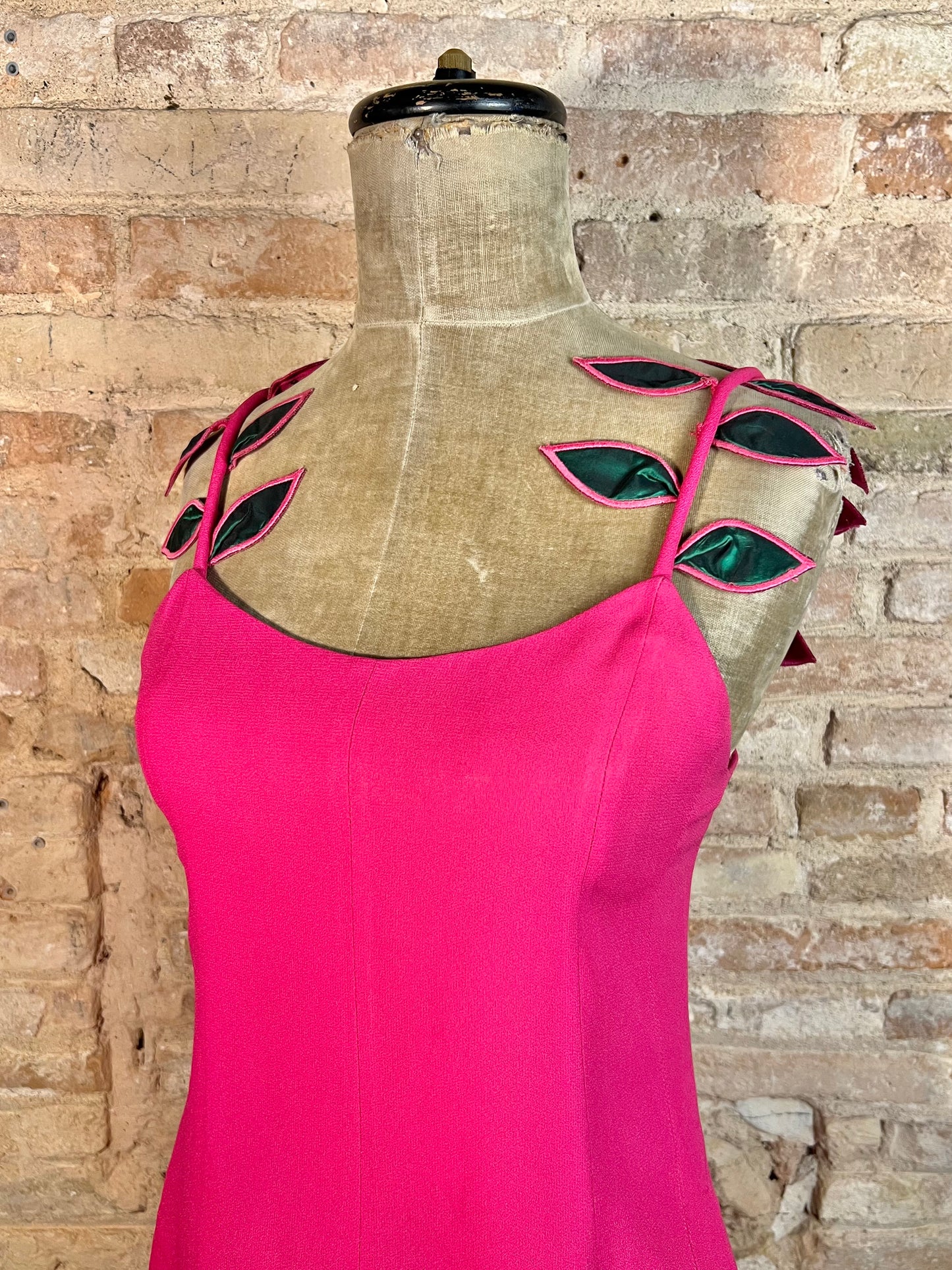 lolita lempicka fuschia dress with 3-d leaf appliqué, s/s 1992