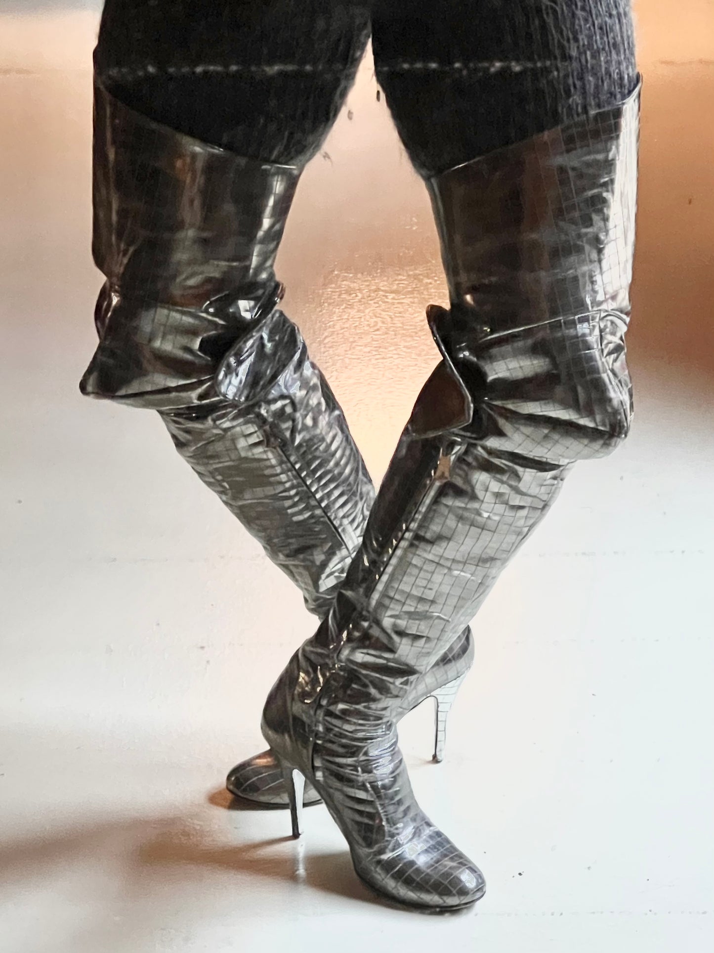 vivienne westwood metallic leather articulated “armor” boots, a/w 2010