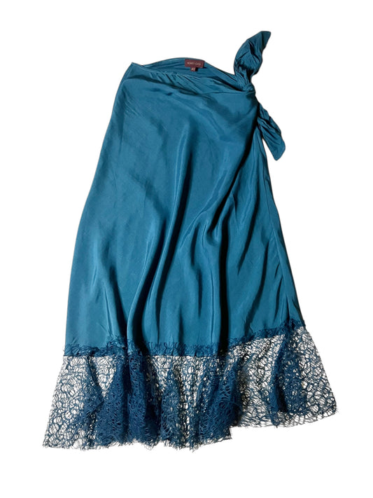 romeo gigli satin mermaid skirt with laser cut mesh hem, 2000s