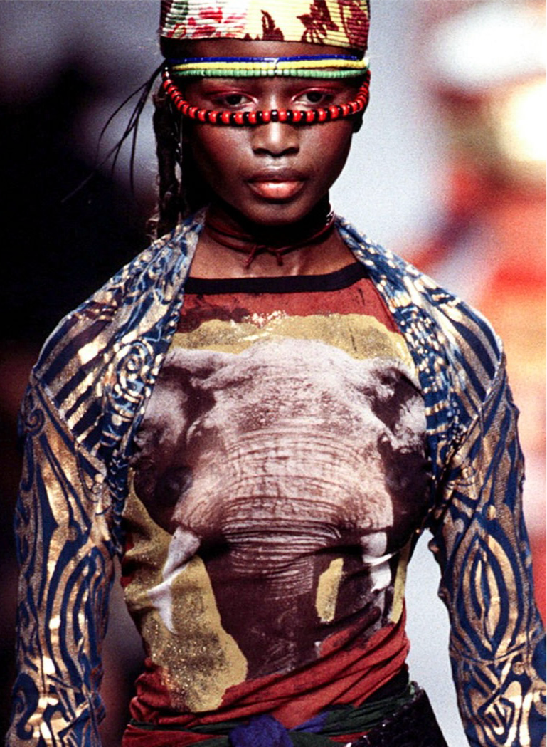 jean-paul gaultier elephant print longsleeve mesh top, s/s 1996 "cyberbaba"