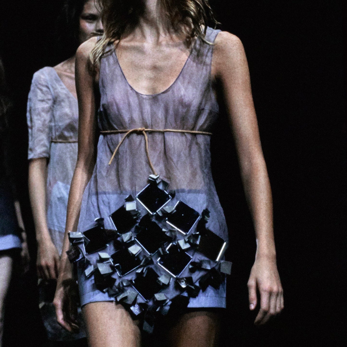 prada silk and metal top with leather embroidery, s/s 1999