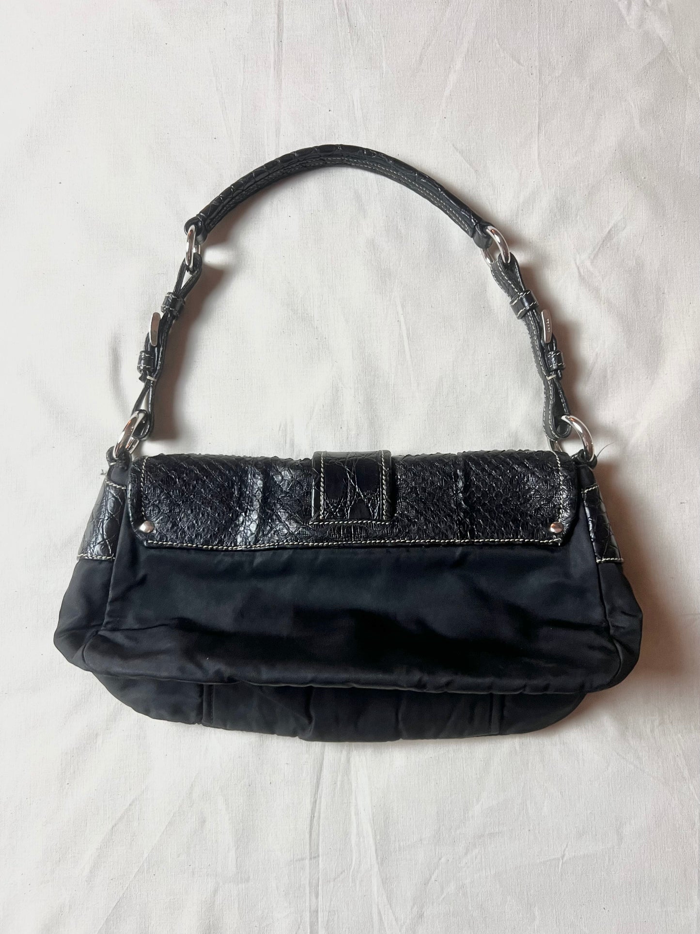 prada crocodile, python, and nylon shoulder bag, s/s 2004