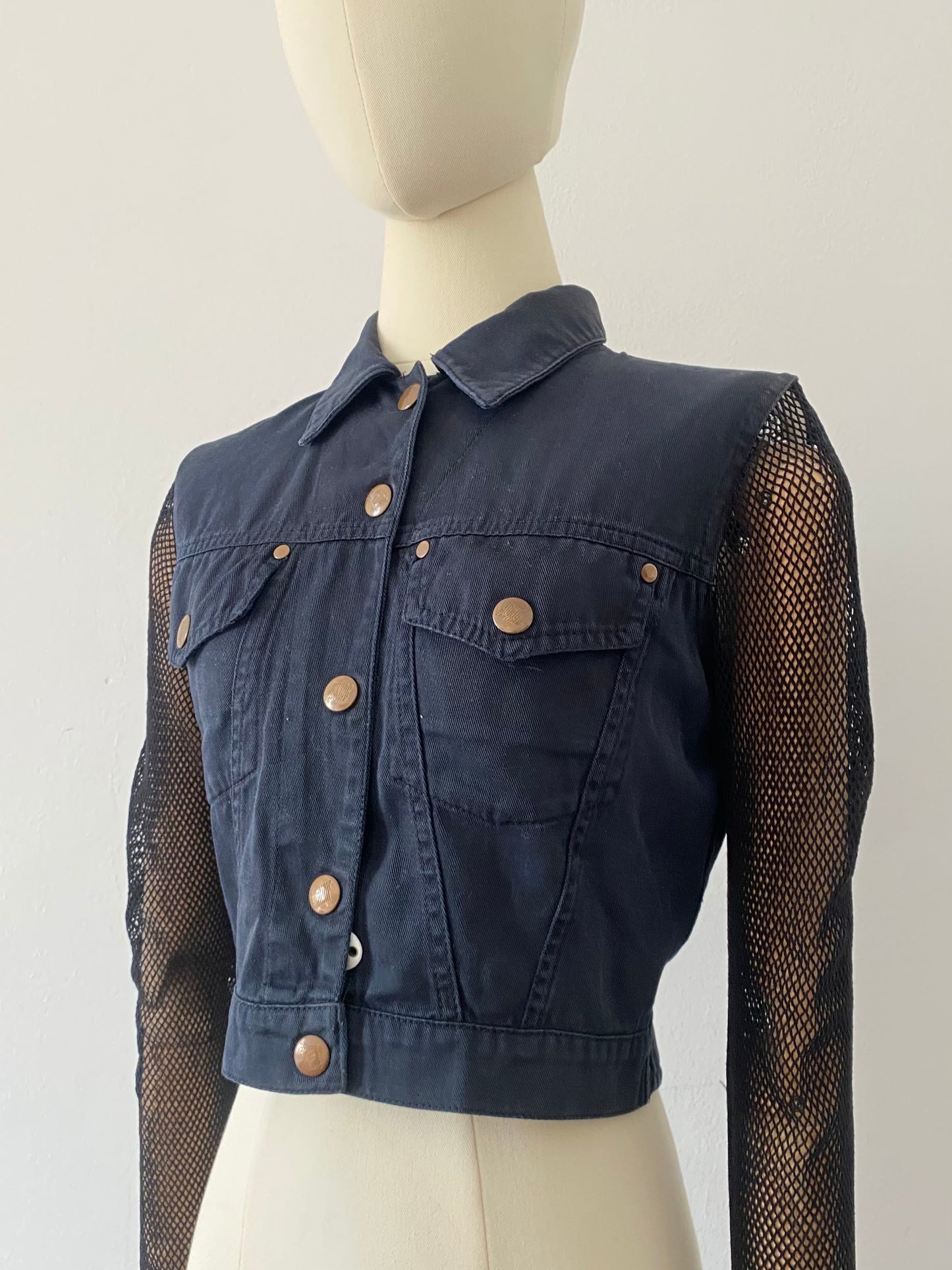 jean-paul gaultier (junior) cropped denim and mesh jacket (early 90s)