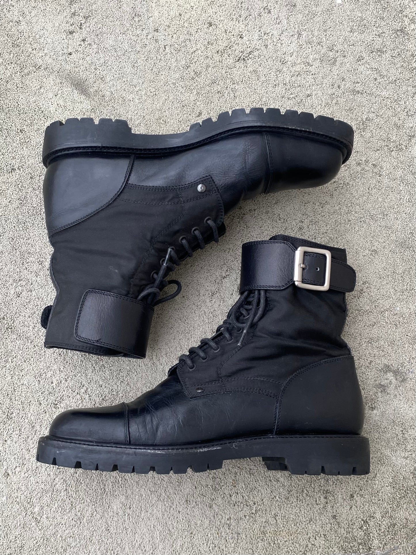 prada nylon and leather lug sole combat boots, f/w 1993