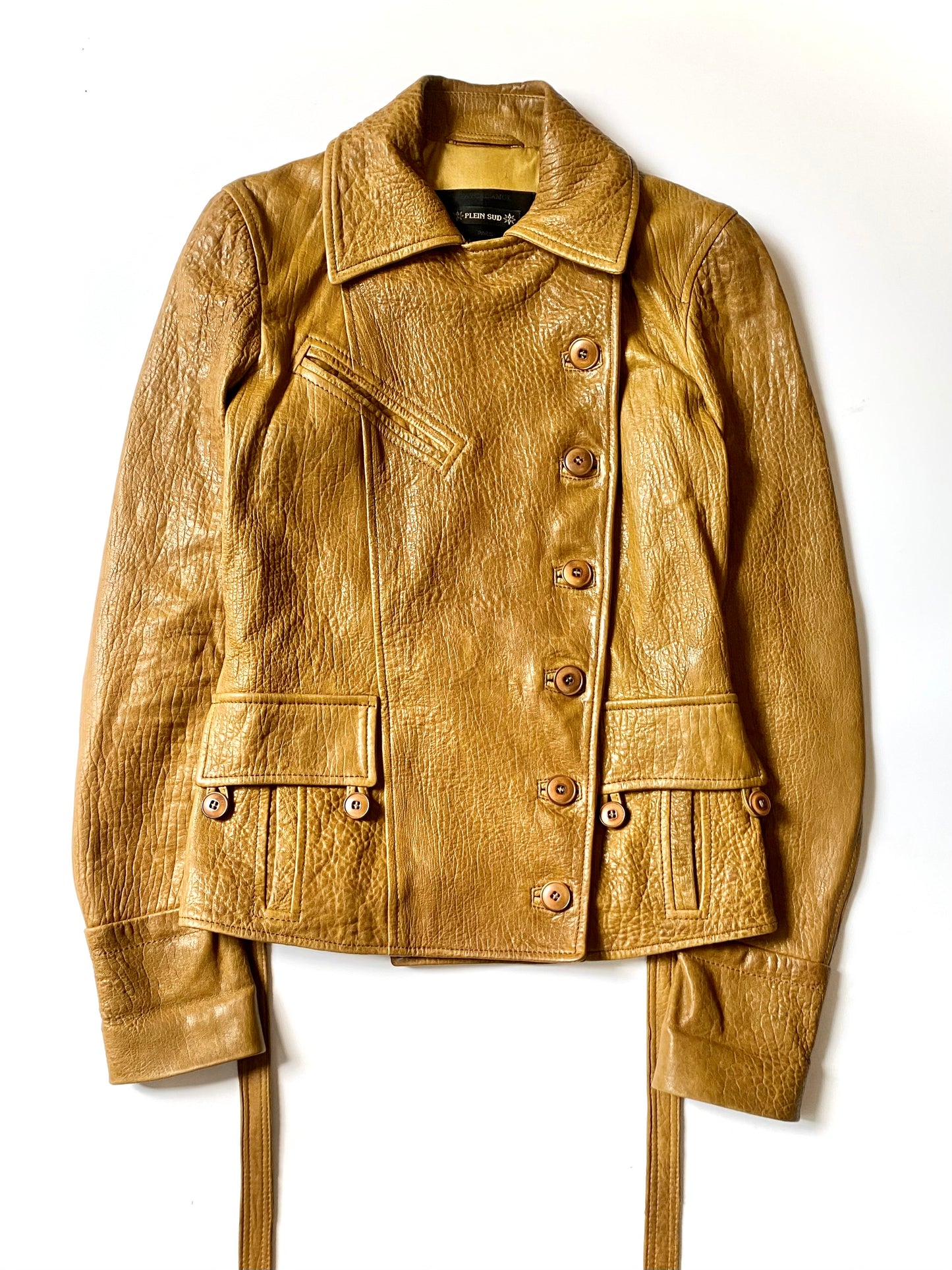 plein sud two-piece leather set in tobacco, 2000s