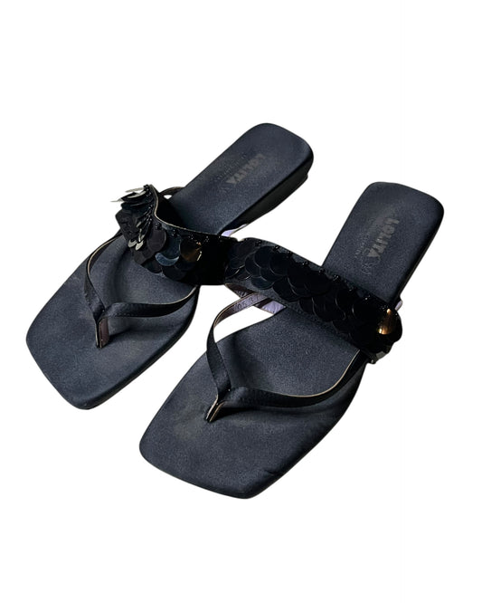 lolita lempicka black satin block heeled sandal, 1990s