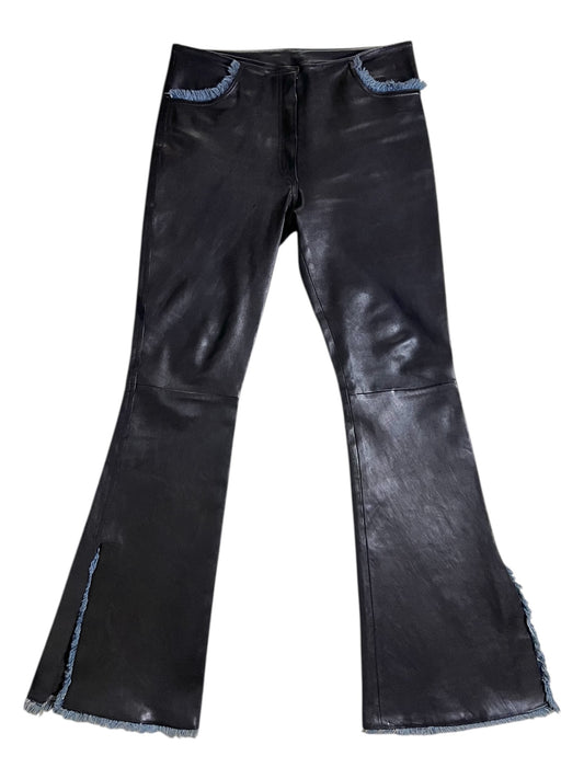 jean claude jitrois leather and denim trousers, 2000s
