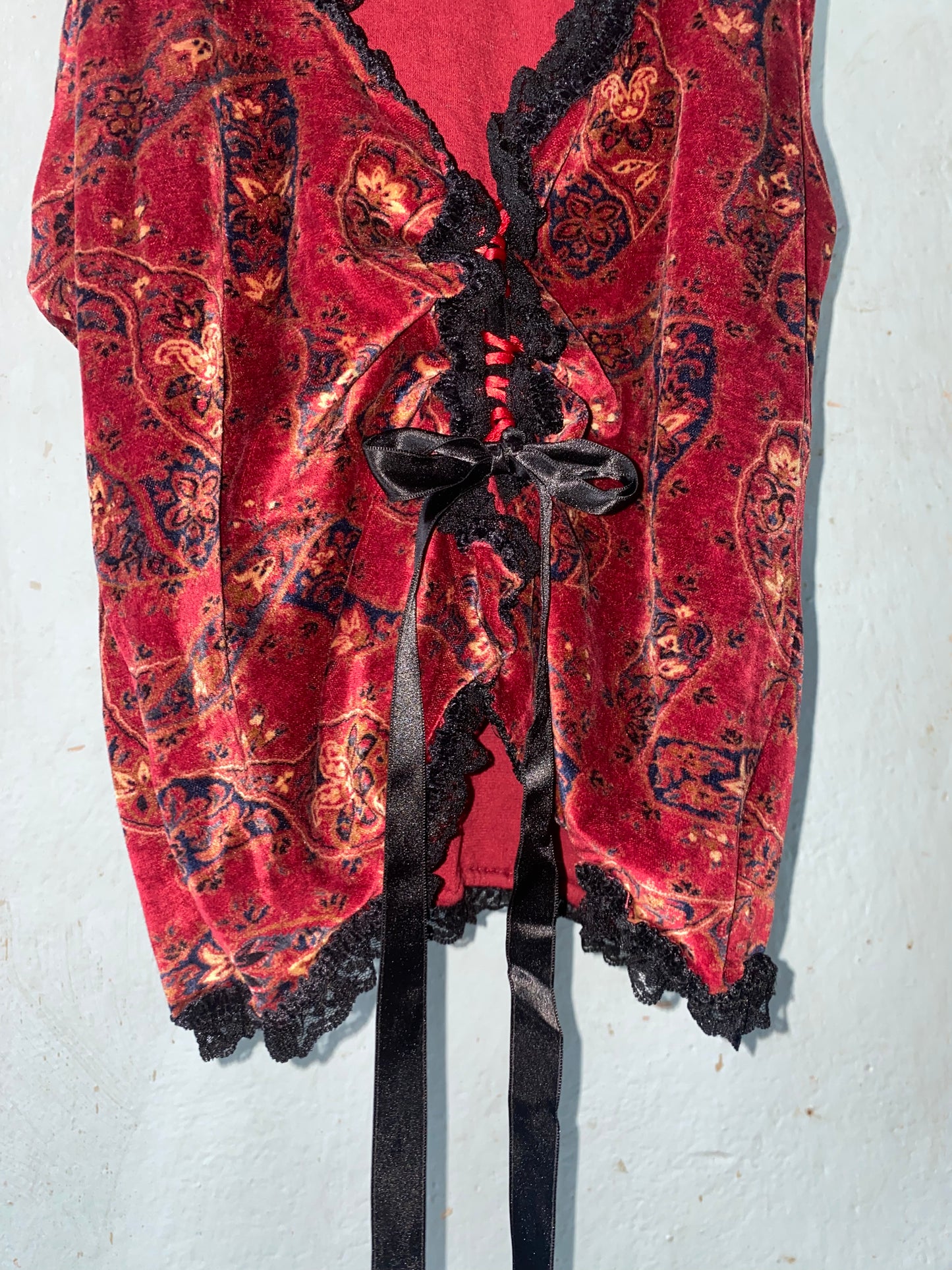 voyage passion velvet paisley top with corset lacing, mid-late 90s