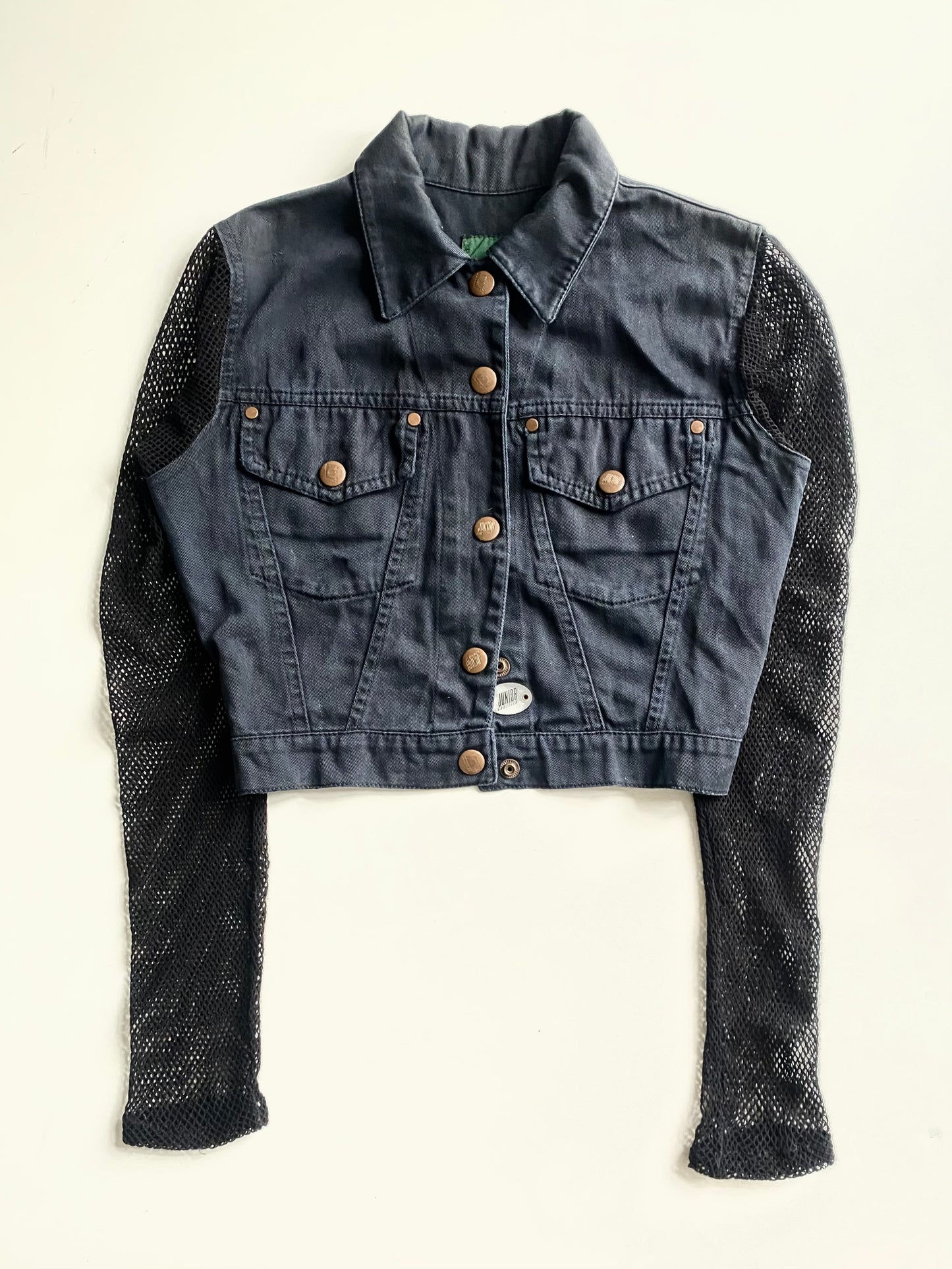 jean-paul gaultier (junior) cropped denim and mesh jacket (early 90s)