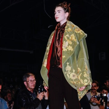 romeo gigli silk shirt-jacket with exaggerated collar, f/w 1989