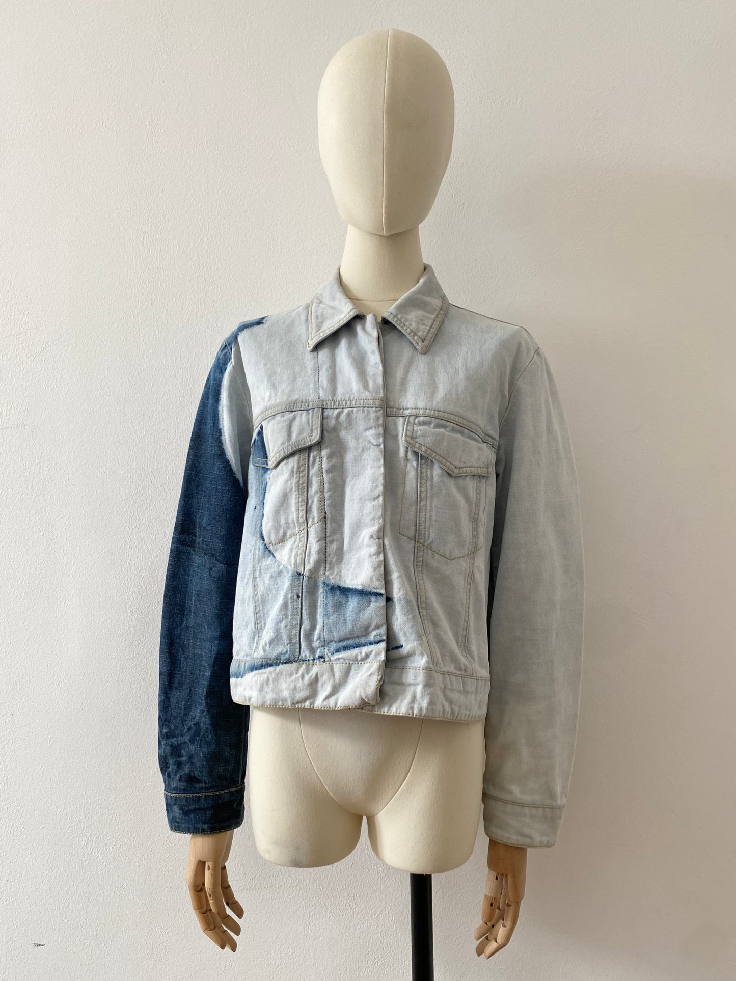 hussein chalayan irregularly dyed denim jacket, s/s 2001