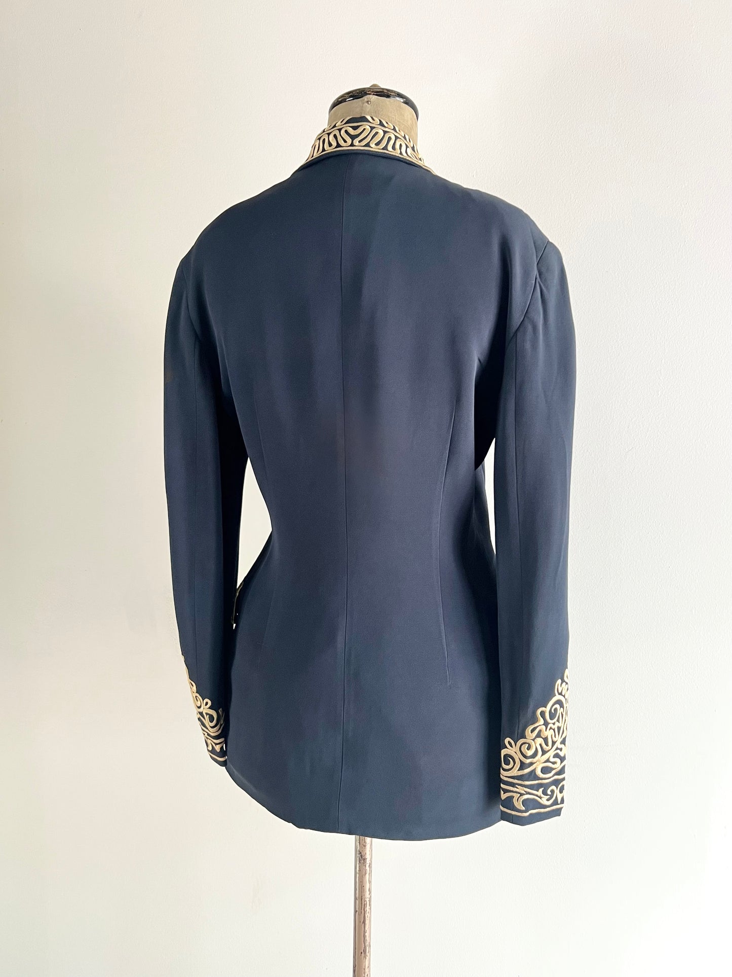 rifat ozbek navy blazer with decorative embroidery, s/s 1993