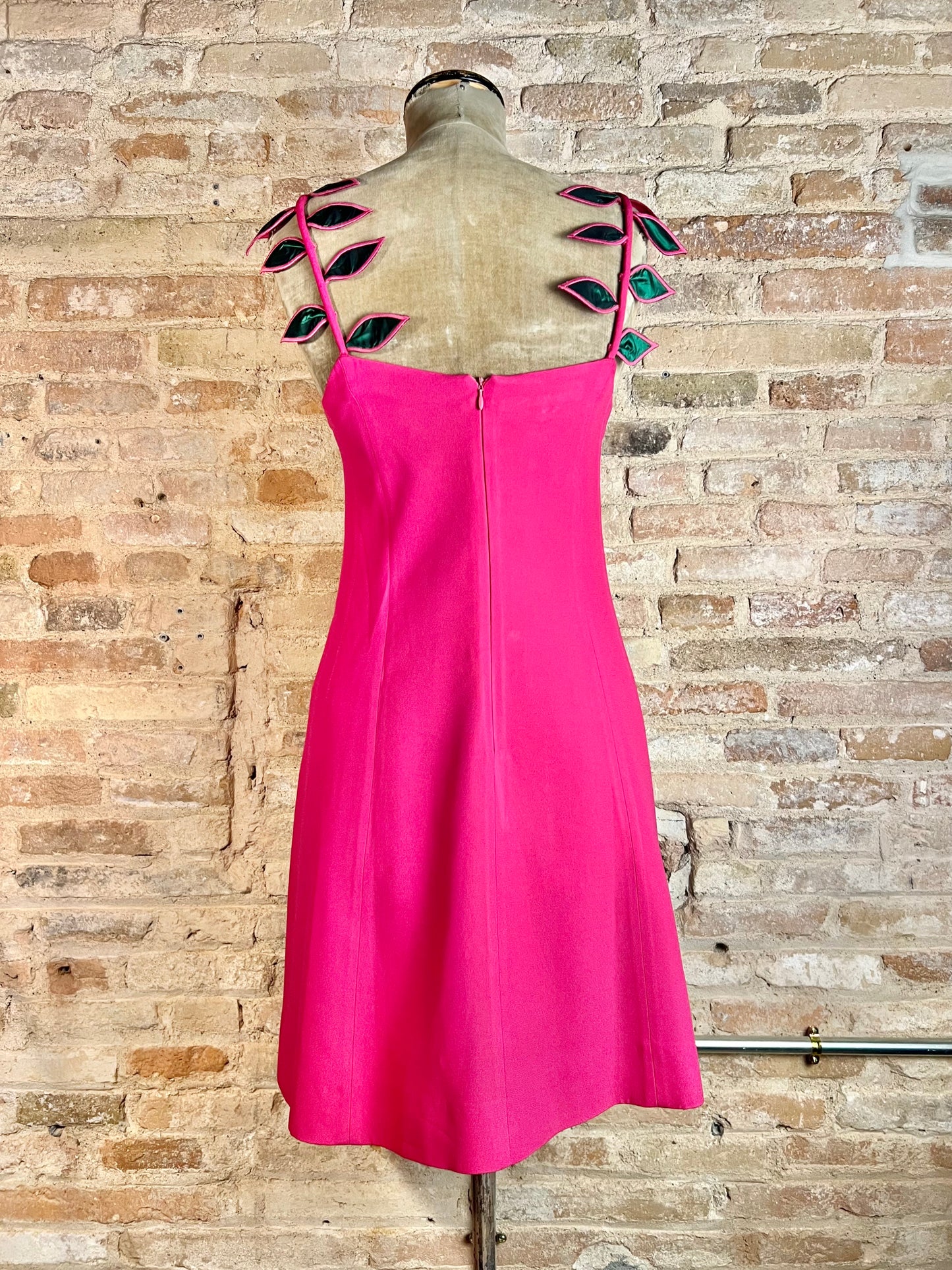 lolita lempicka fuschia dress with 3-d leaf appliqué, s/s 1992
