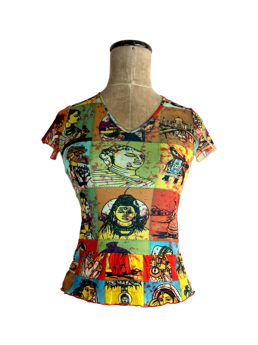 kenzo multicolor printed mesh top, 2000s