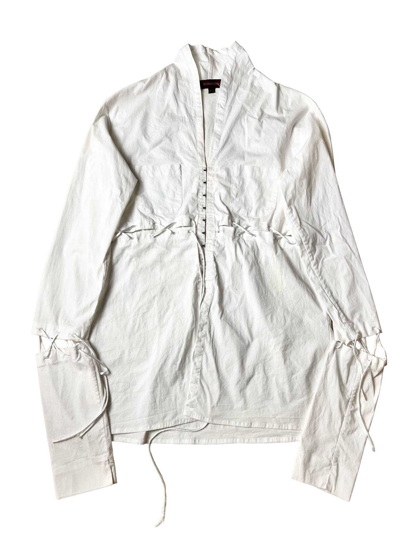 romeo gigli corset style laced poplin shirt, s/s 2001