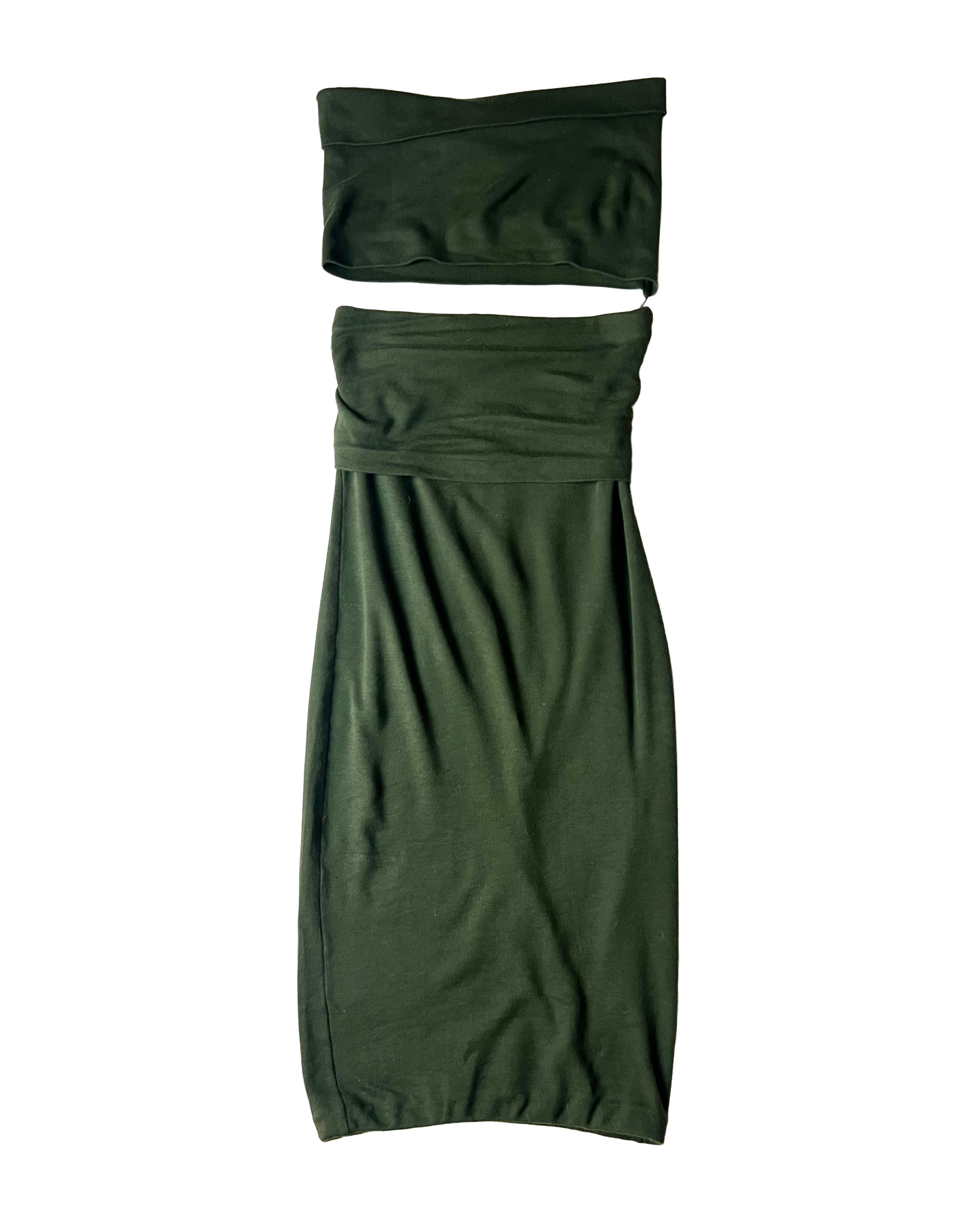 callaghan by romeo gigli forest green bandeau and skirt set, 1988