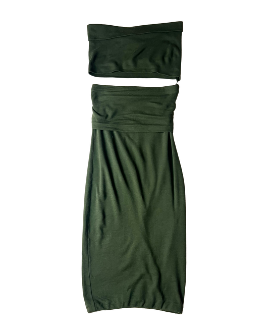 callaghan by romeo gigli forest green bandeau and skirt set, 1988