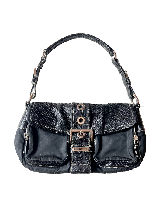 prada crocodile, python, and nylon shoulder bag, s/s 2004