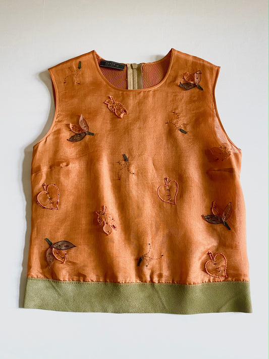 prada silk top with leaf applique, f/w 1999