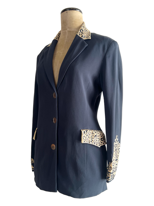 rifat ozbek navy blazer with decorative embroidery, s/s 1993