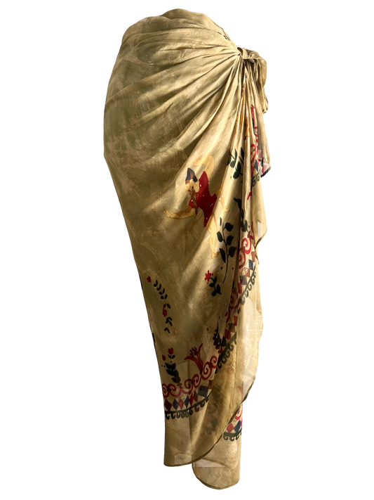 romeo gigli sarong style mural print skirt, s/s 1994