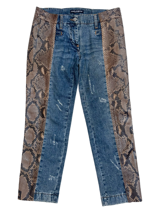 dolce & gabbana genuine python and denim trousers, s/s 2005