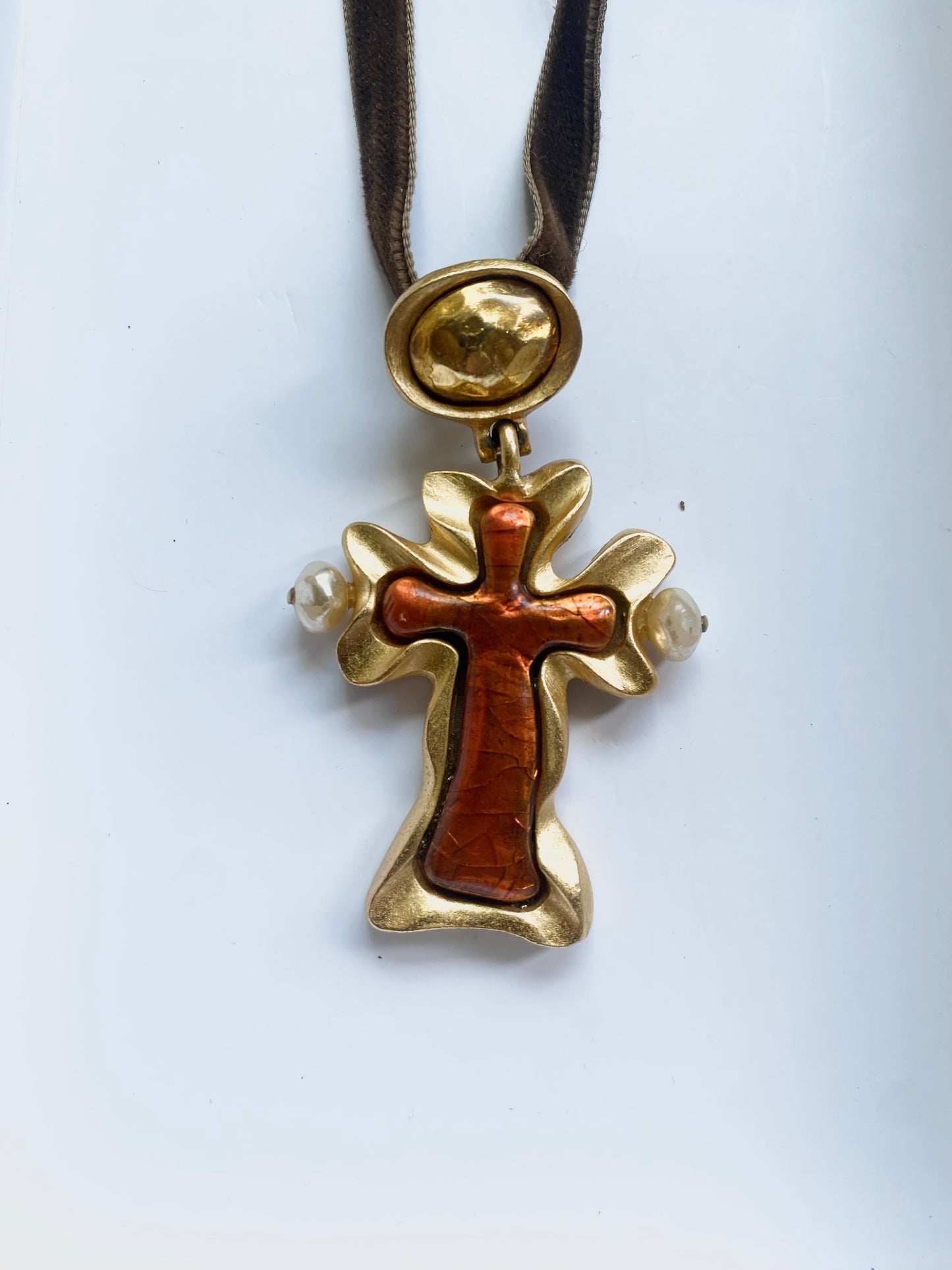 christian lacroix resin and pearl cross pendant, 80s-90s