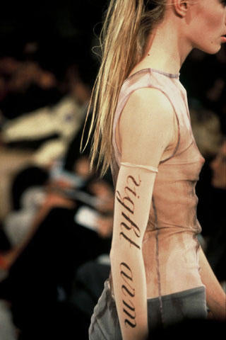 ann demeulemeester "right arm, bras gauche" tattoo sleeves, s/s 1998