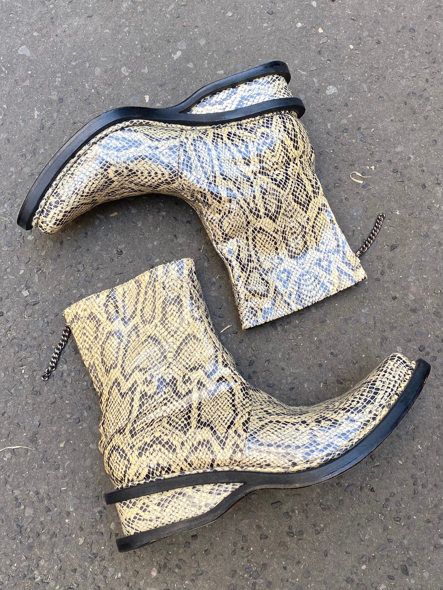 dirk bikkembergs snakeskin stamped leather boots, f/w 1999