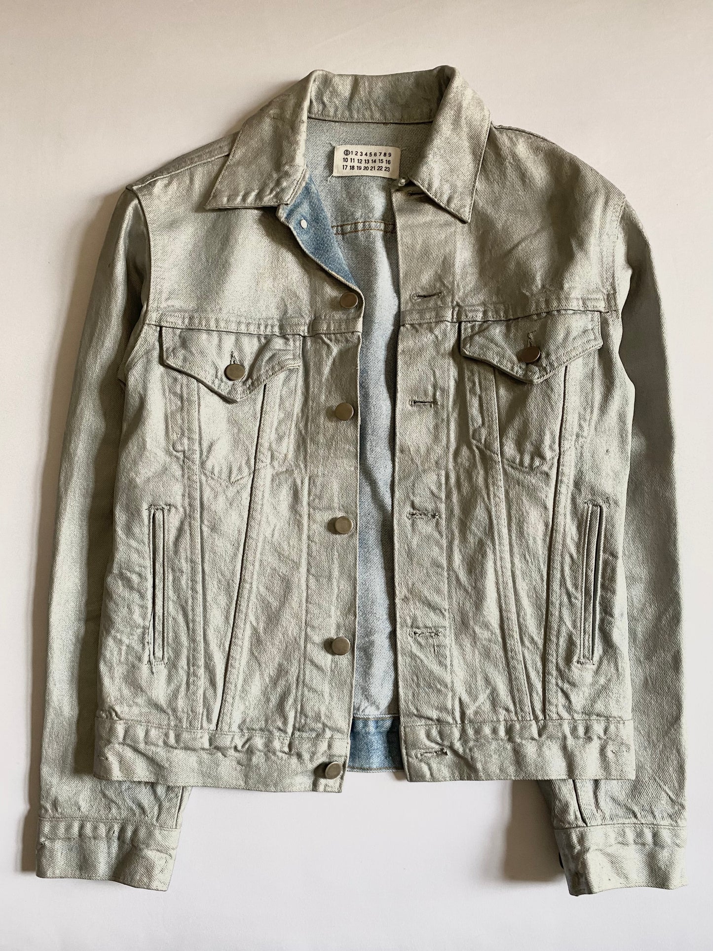 martin margiela artisanal painted denim jacket in silver, f/w 1999