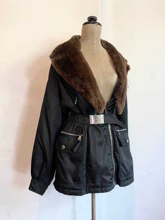 prada nylon & fur collar anorak, mid 90s