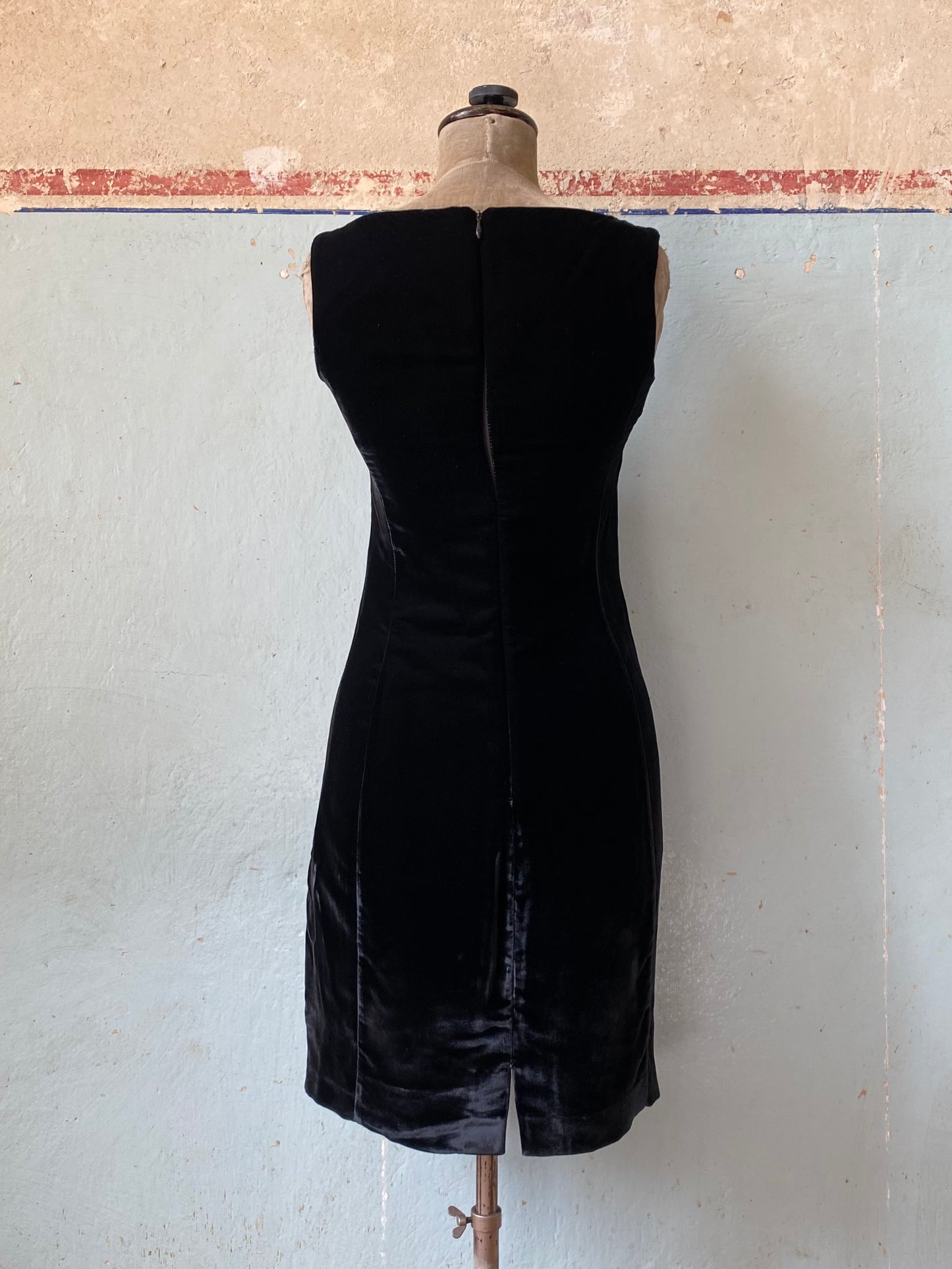 byblos black velvet dress with zebra appliqué, mid 90s