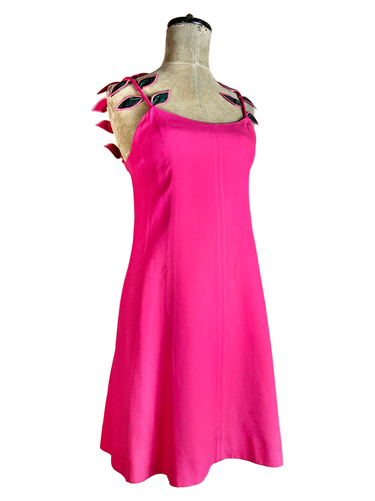 lolita lempicka fuschia dress with 3-d leaf appliqué, s/s 1992