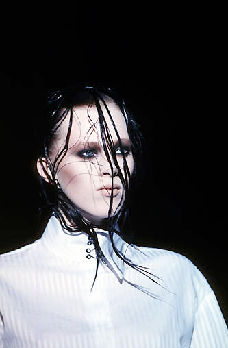 olivier theyskens shirt with asymmetric collar and hook and eye closures, f/w 1999