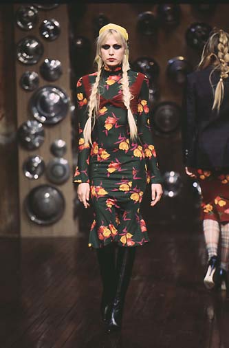 rifat ozbek floral dress with built in bustier, f/w 1997